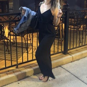 Black Satin Romper w/ Ruffle Detail